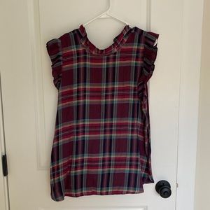 Loft Plaid High Neck Blouse